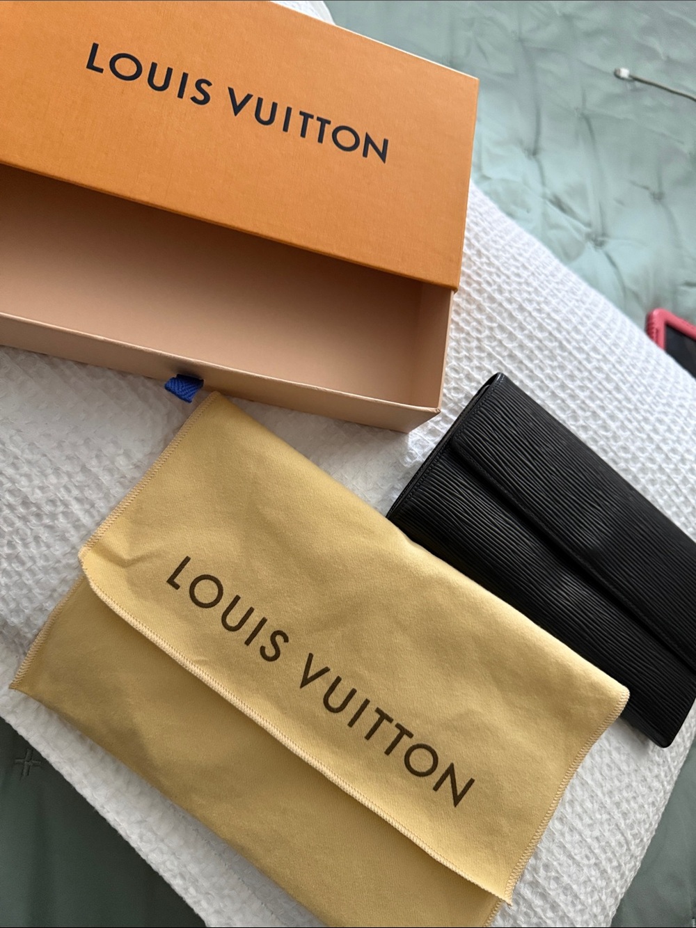 Louis Vuitton Black Epi Leather Continental Wallet,Box and dust bag including